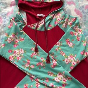 Floral Sleeve Red Hoodie